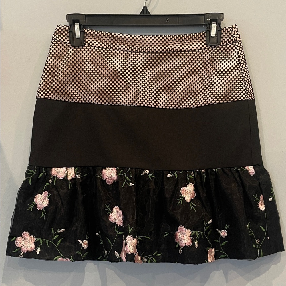 Endless Rose Black and Pink Embroidered Mini Skirt